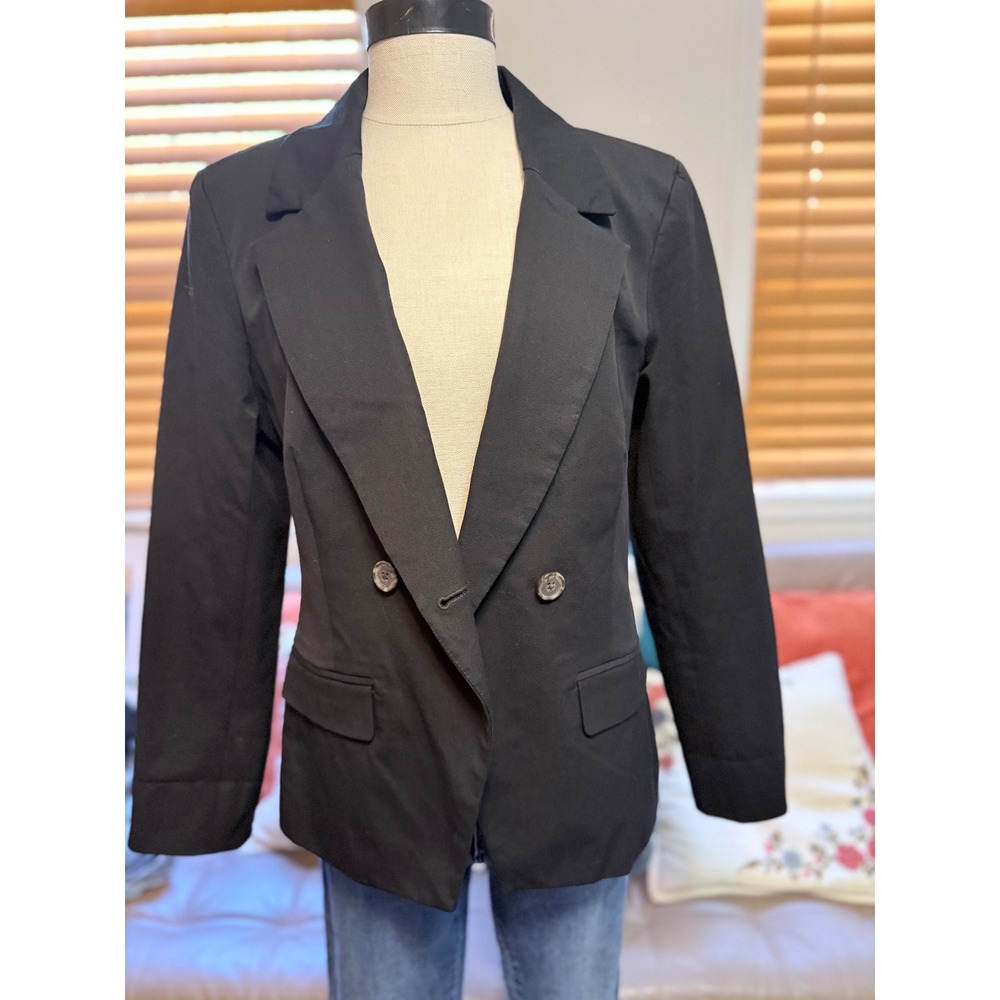 J.Crew Devon Blazer Black Double Breasted Cotton Blend Jacket Size 8